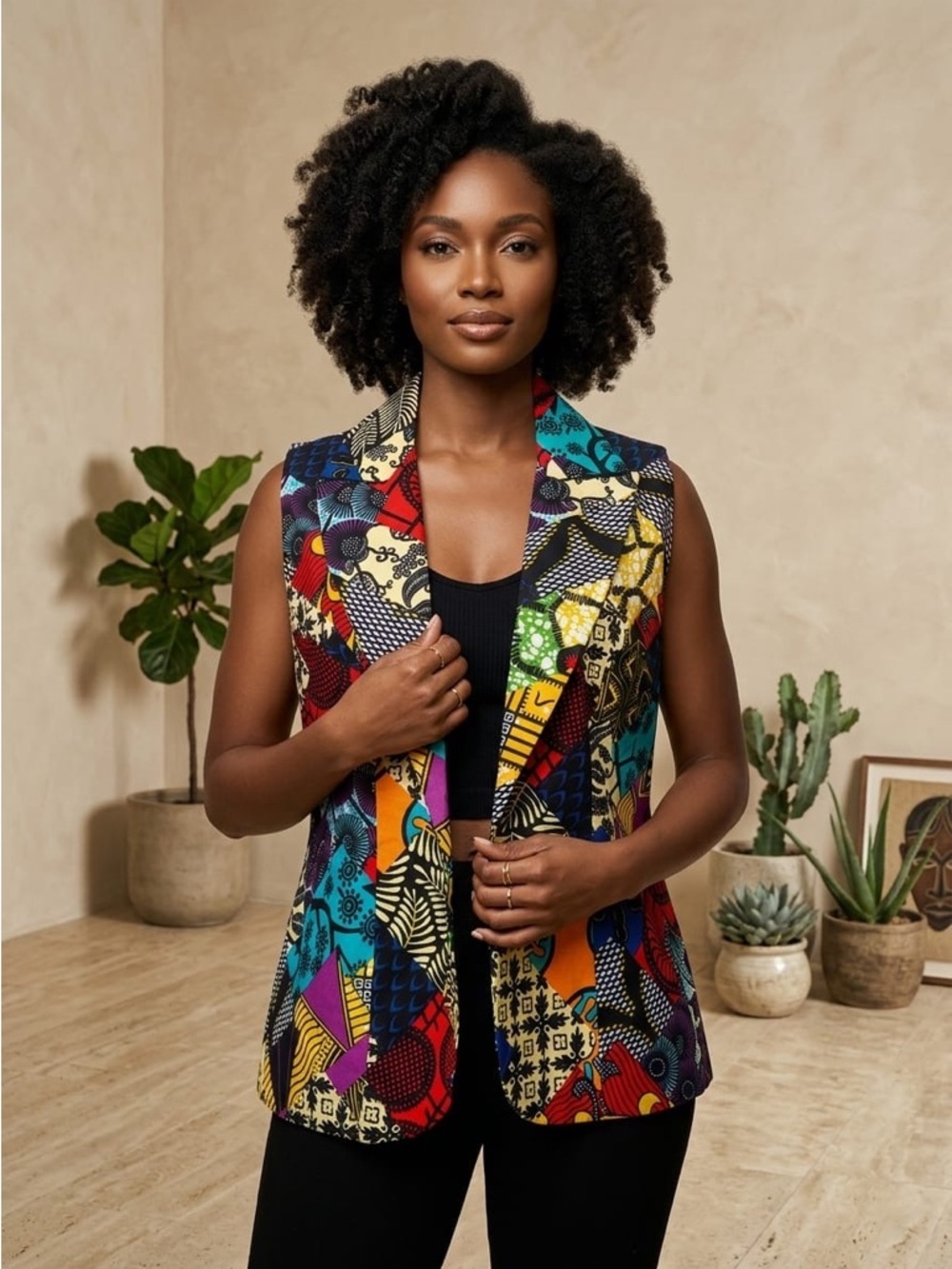 Vibrant Multicolor African Wax Print Sleeveless Vest